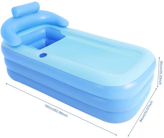 JOYNEXTBUY - Opblaasbaar ligbad - Opvouwbaar Bad - Rugleuning - Opblaasbare badkuip - Ergonomisch - PVC - Inclusief afvoerslang - Blauw