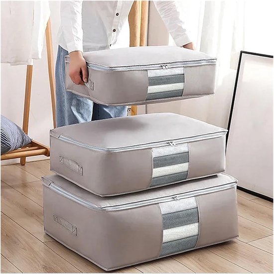 Opbergzakken Kleding - Opbergers Organizer - Opbergen Dekbedden - Vouwbaar Non-woven Materiaal - 52x35x16cm - Beige — afbeelding 5