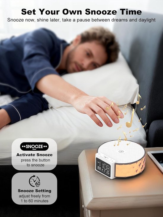 Lichtwekker - Bedlampje Oplader - Wakker Worden - Draadloos Laden - 14.3 x 5.4 cm - Wit — afbeelding 2