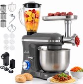 Vivid Green 2000W Keukenrobot - 6.2L - Alles-in-een Keukenmixer - Mixer met Mengkom - Keukenmachine - Gehaktmolen en Blender- Pastamachine – Grijs