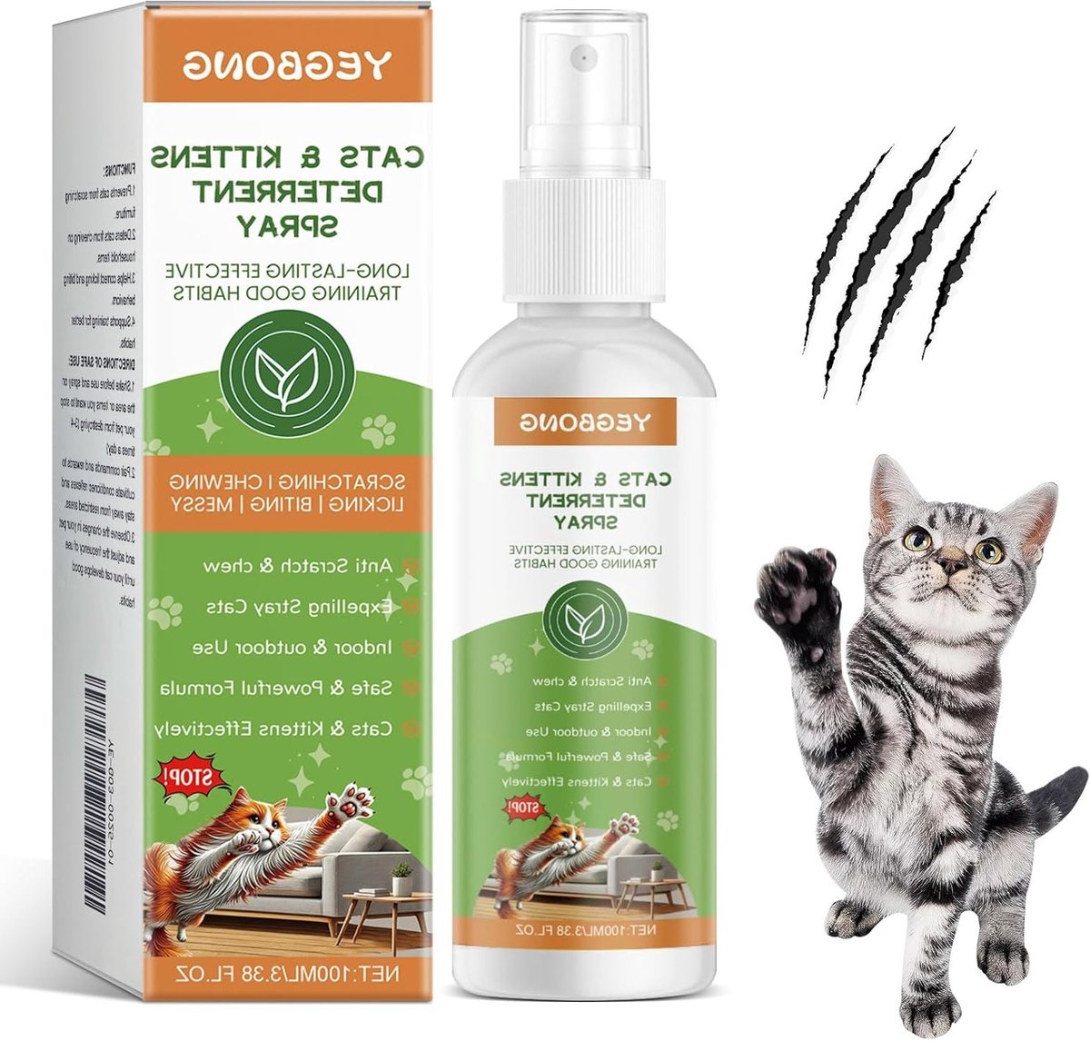 Effectieve Kattenafschrik Spray van 100ml voor Binnen en Buiten Gebruik, Beschermt Meubels, Vloeren en Tapijten, Gedragscontrole voor Rustige Katten