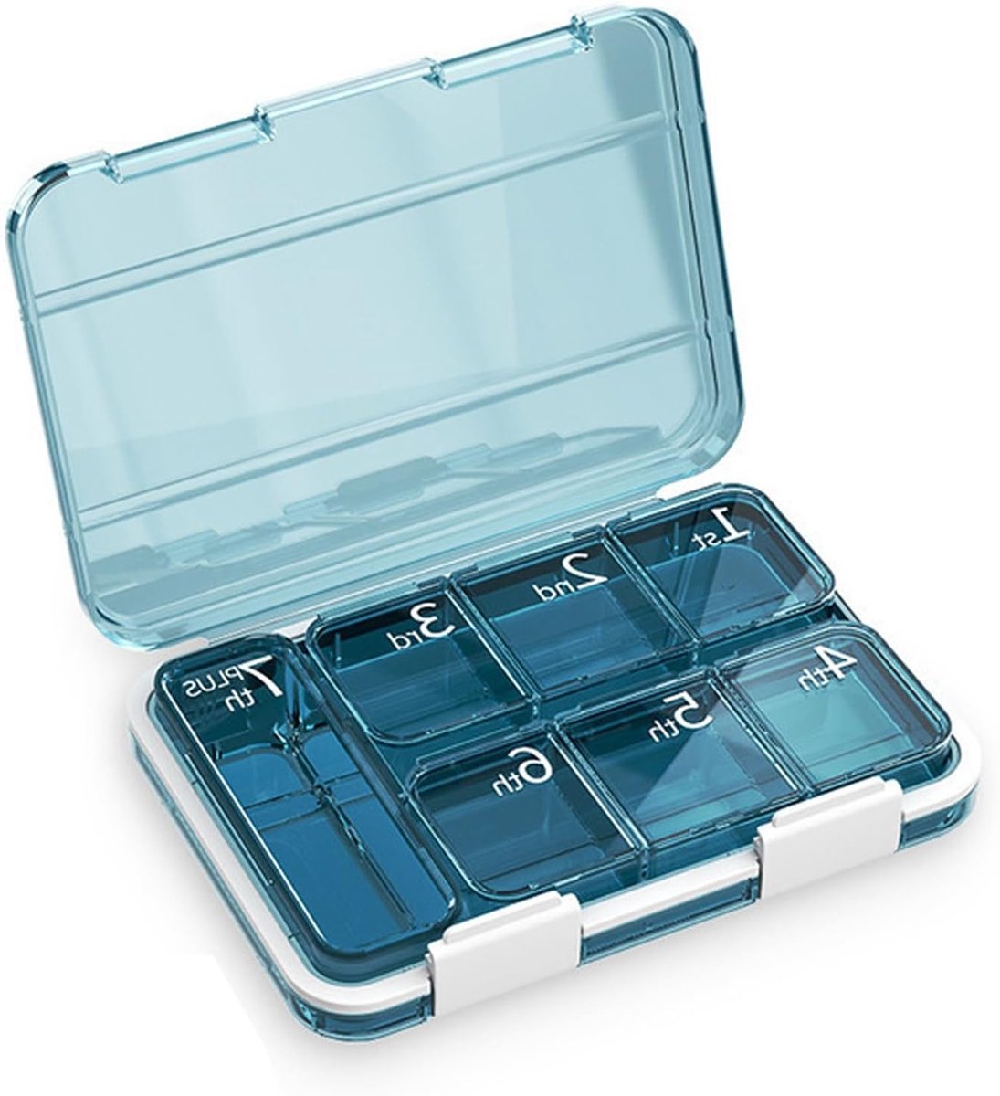 Grote Pillen Organizer met Gegraveerd Serienummer 1-7, Ideaal voor Vitaminen, Visolie, Supplementen en Medicijnen