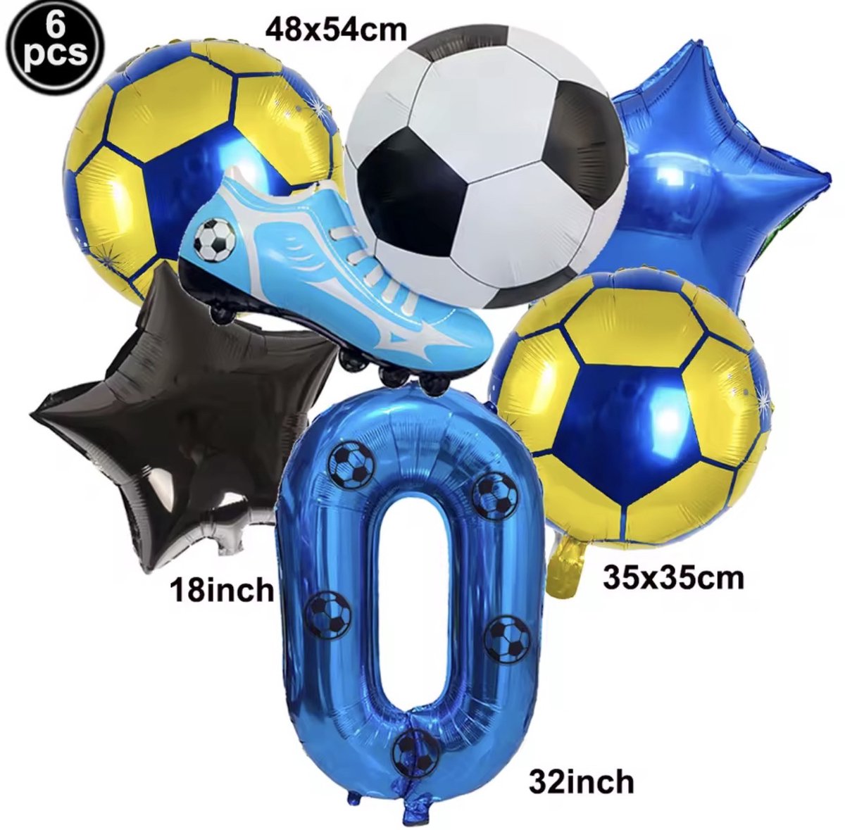 Voetbal Ballonnen Set – Blauw Geel – Cijfer 0 – Verjaardag Decoratie
