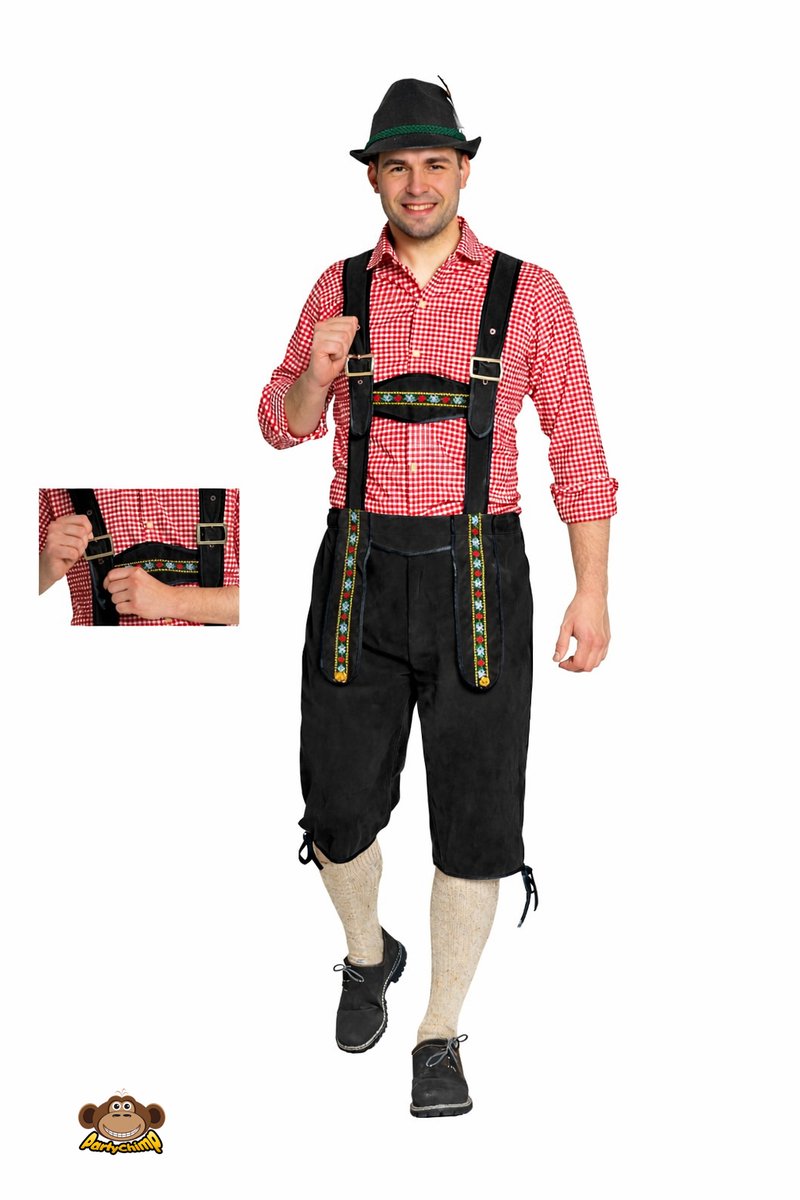 Partychimp Voordelige lange Lederhose Man Johann met verstelbare bretels Oktoberfest Heren Lederhosen Man Carnavalskleding Heren Carnaval - Polyester - Zwart - Maat M