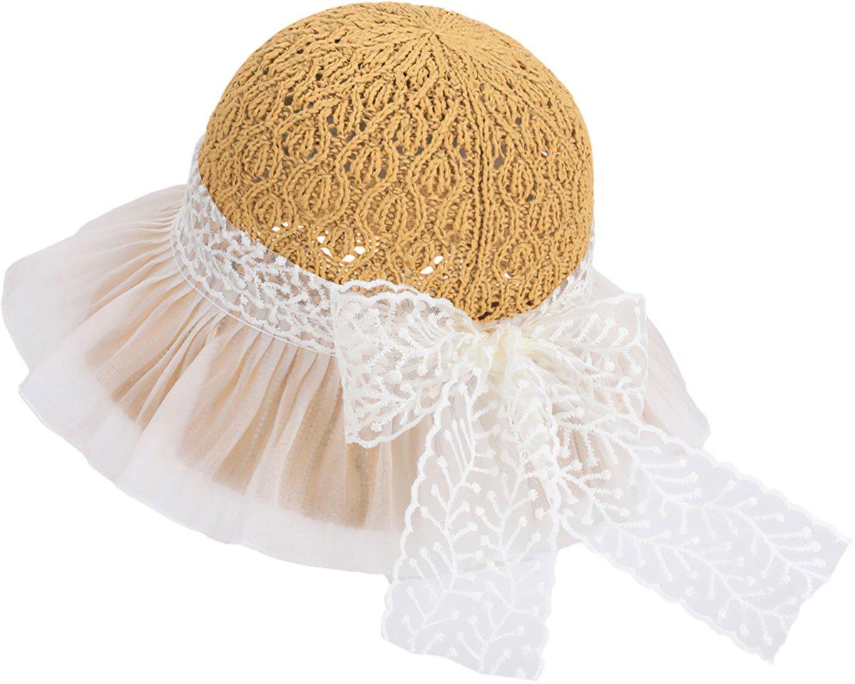 Topmelon Gehaakte Bucket Hat - Zomer Hoed - Zonnehoedje Grote Rand en Verstelbaar - Strooien Hoeden met Gehaakte voor Dames Khaki