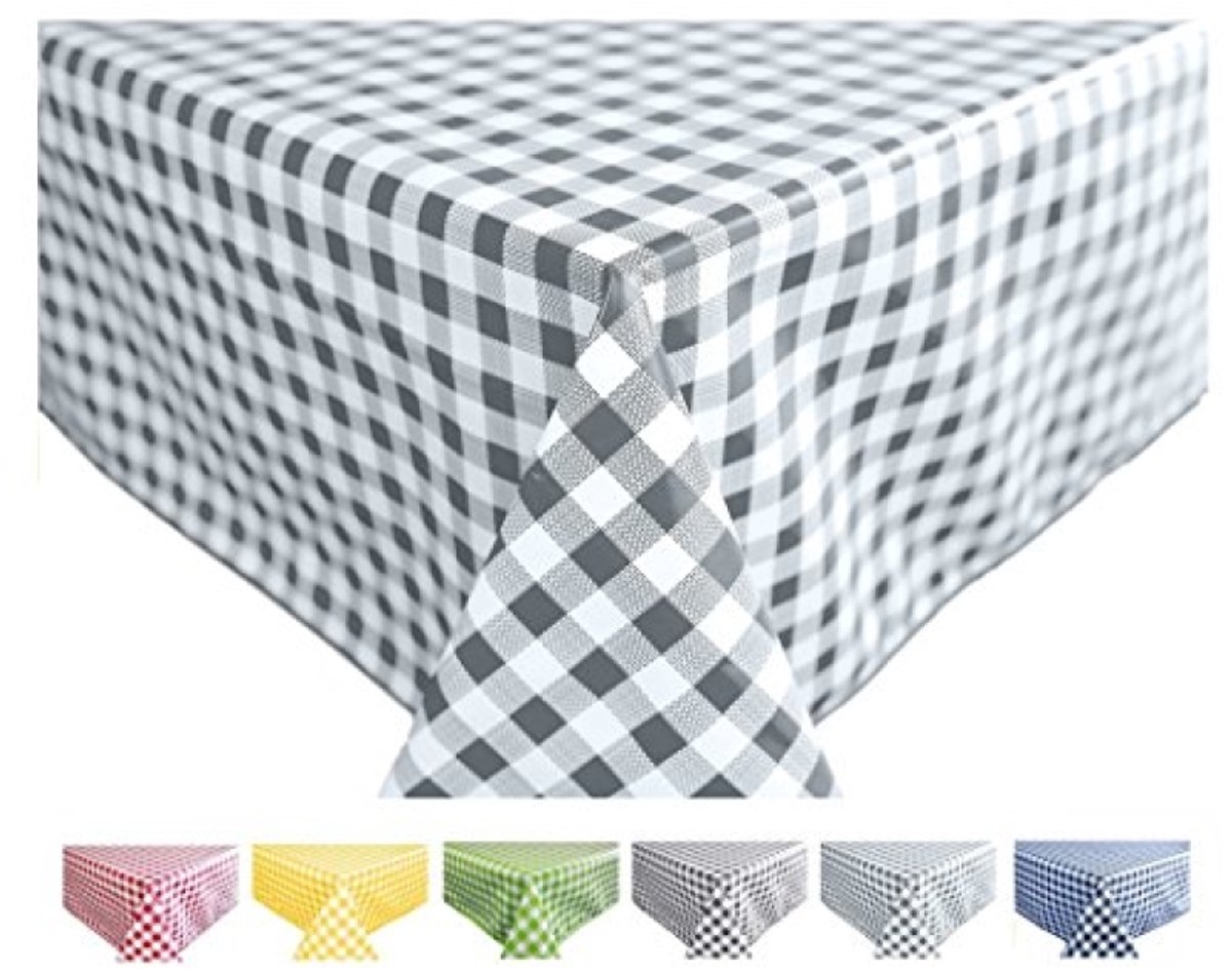 Rechthoekig PVC Tafelkleed Vichy Ruit 140 x 200 cm - Waterafstotend - Lichtgrijs