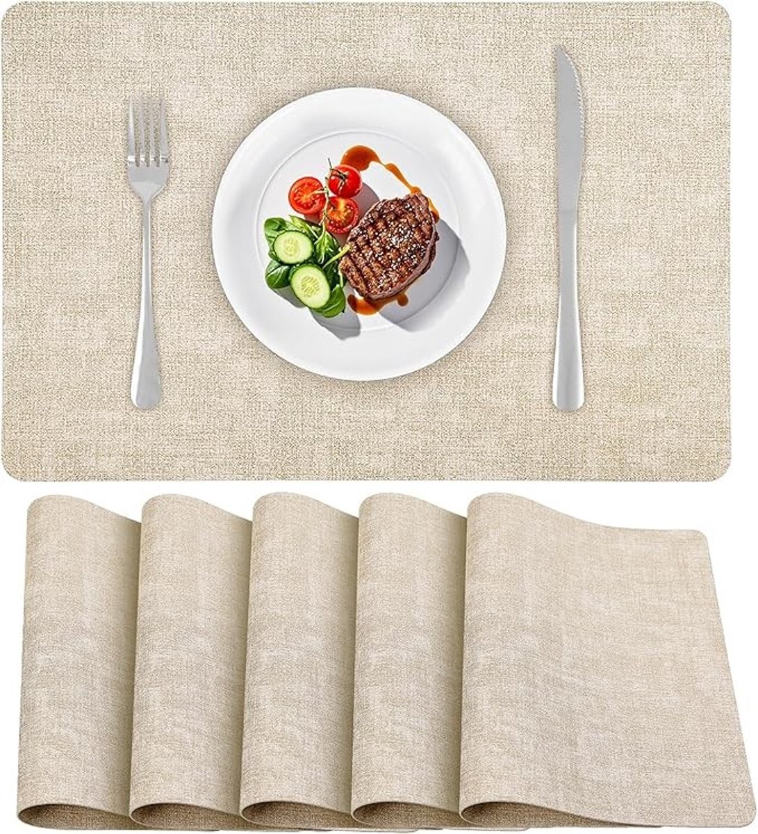Set van 6 antislip placemats, wasbaar en dubbelzijdig