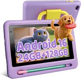 Tablette Android 16 pour enfants - Tablette pour enfants de 7 pouces – 128 Go de ROM - Contrôle parental - WiFi 6 - Protection oculaire – Stylet inclus - à partir de 3 ans - Violet