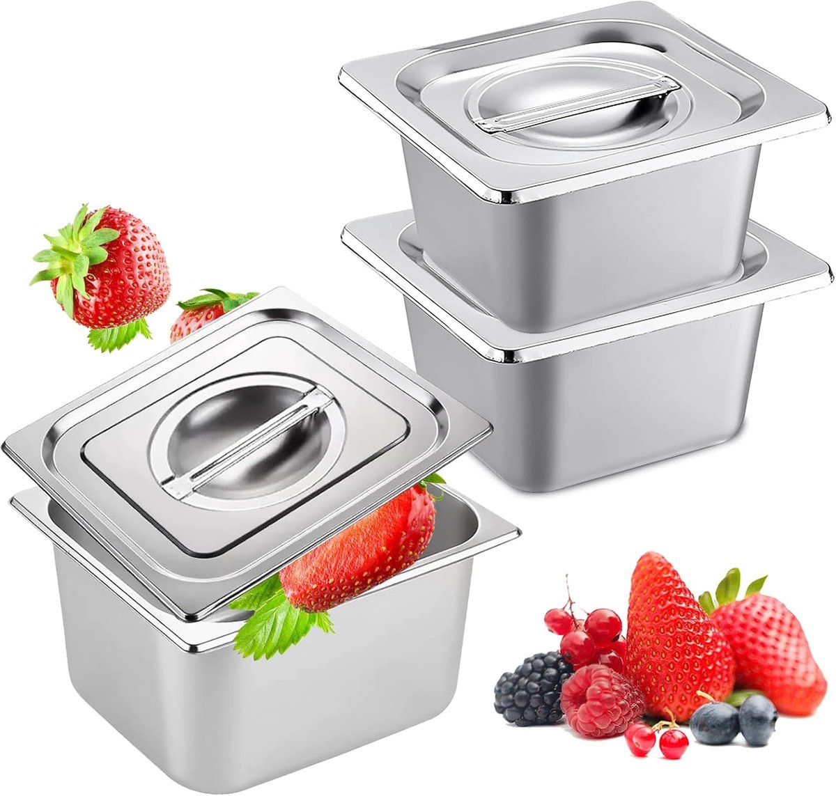 Gastronomische Containers - Roestvrij Staal Set - Buffet Keuken - 3 Delige Set - 17.5 x 16.6 x 10 cm