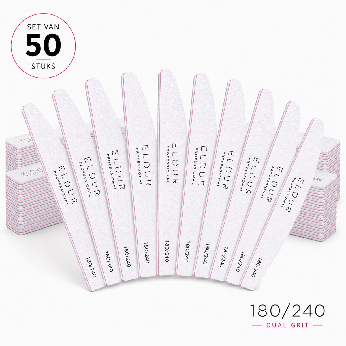 Eldur® Professionele Nagelvijl 50pcs - Moon #180/240 - Nagelverzorging - Top Kwaliteit