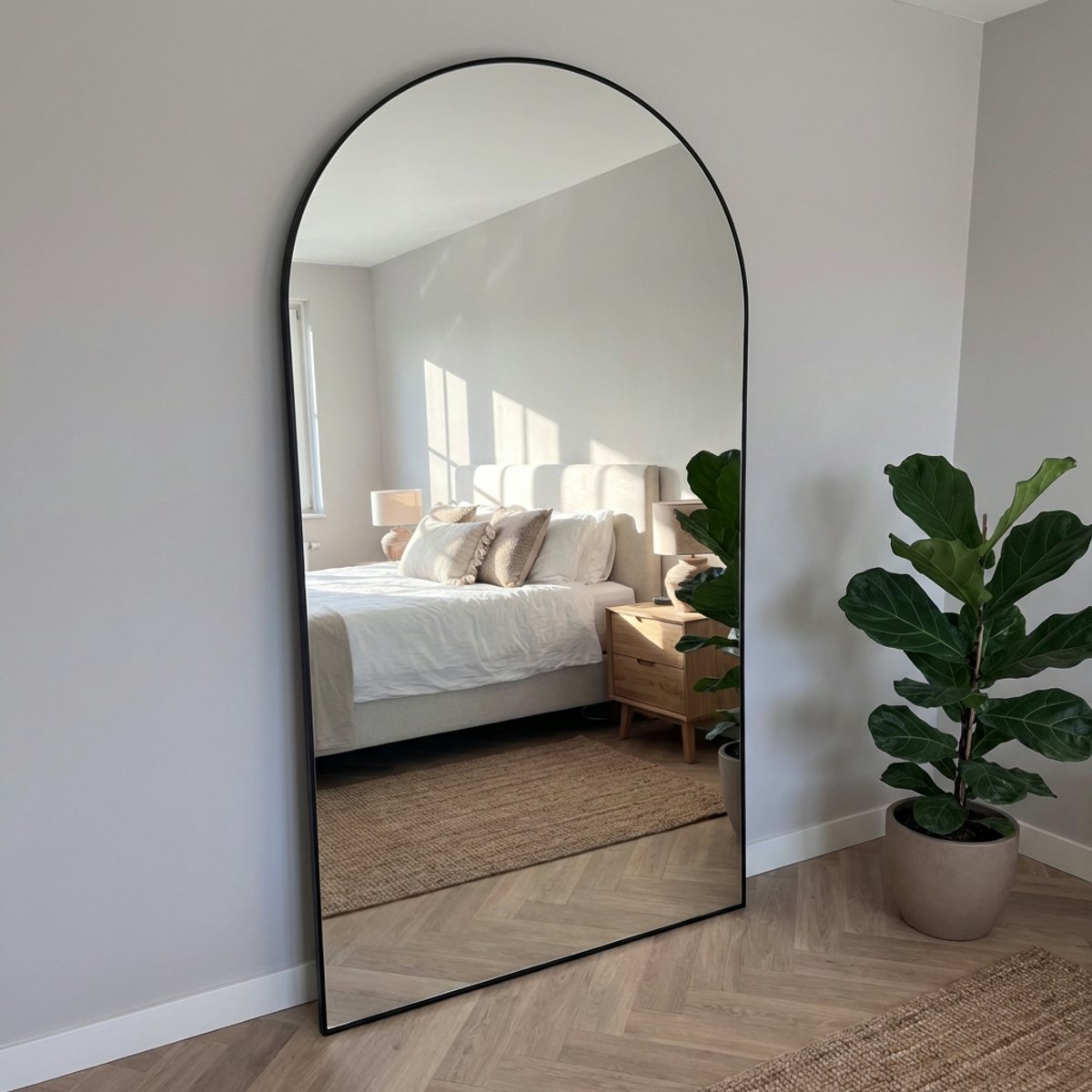 Staande Spiegel 180x100cm met Boog – Grote Vloerspiegel & Passpiegel – Inclusief zwart frame – Slaapkamer, Hal & Kleedruimte