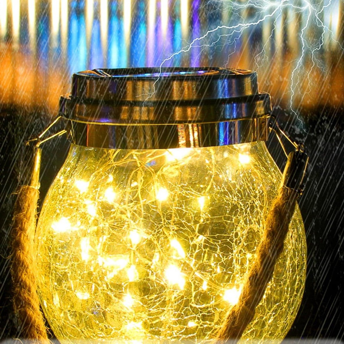 Gebarsten Glazen Lantaarn - Buitenlamp Decoratie - Tuinfeesten Verlichten - Zonne-energie 