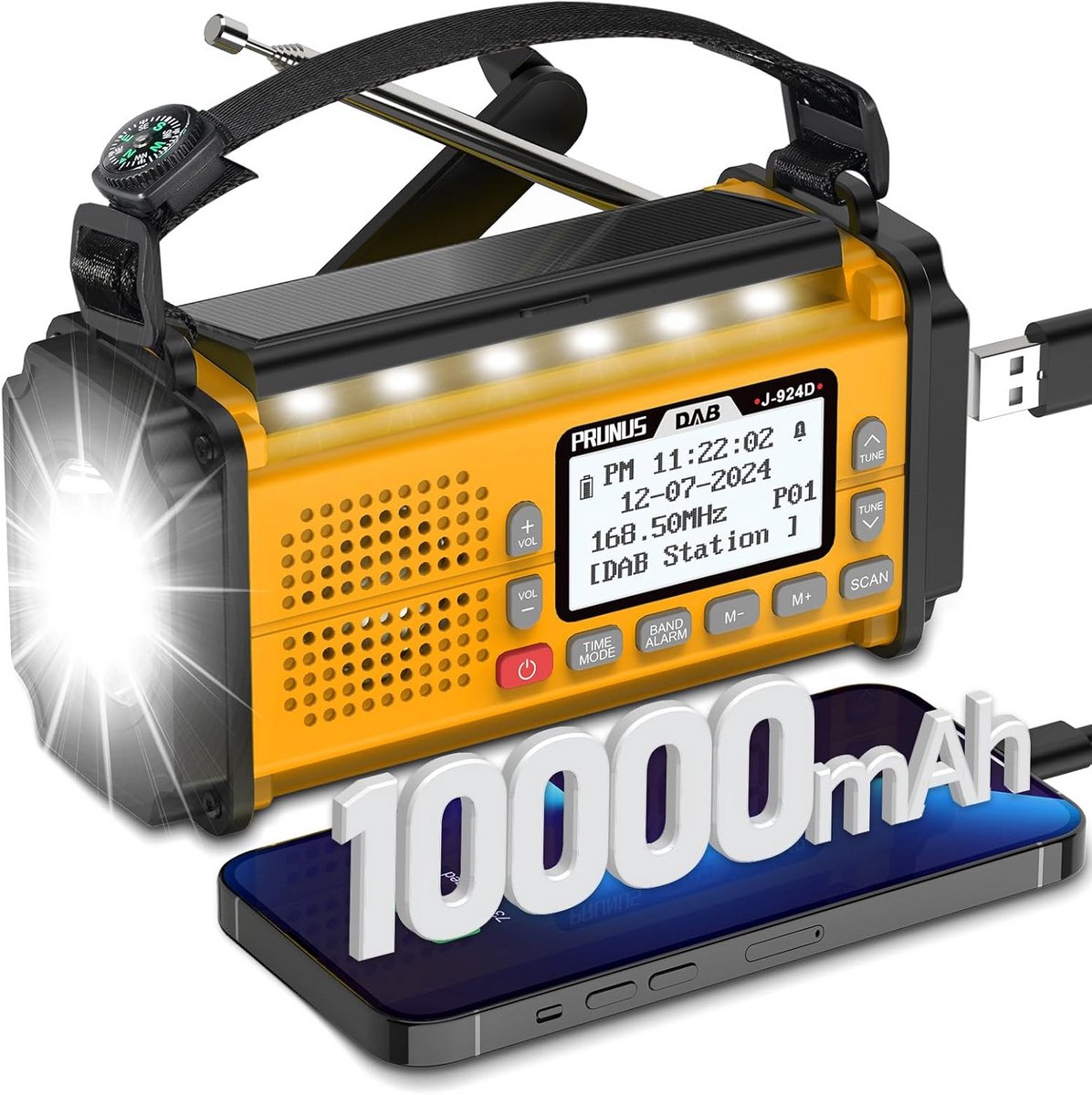 Draagbare Radio - Noodradio - Outdoor Avontuur - Vier Voedingsopties - 10.000 mAh - Zwart