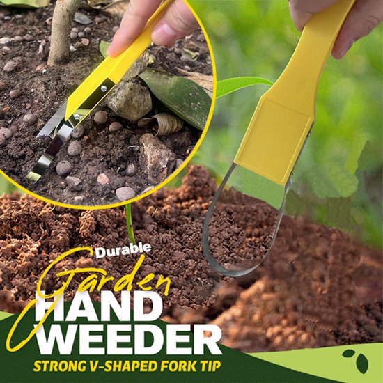 2-stuks Onkruidstekers - Onkruidgereedschap - Tuingereedschap - Onkruidverwijderaar - Ergonomisch, compact, eenvoudig in gebruik - Kunststof en roestvast staal - 24×5.5 cm - Geschikt voor tuin, groentetuin en bloembedden - Geel — afbeelding 5