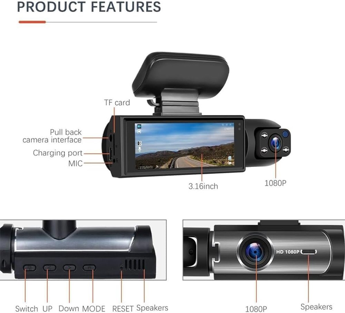 Dubbele Dashcam - Auto Camera - Voertuig Bewaken - Ingebouwde Wifi - 1080p Full HD - Zwart – foto 7