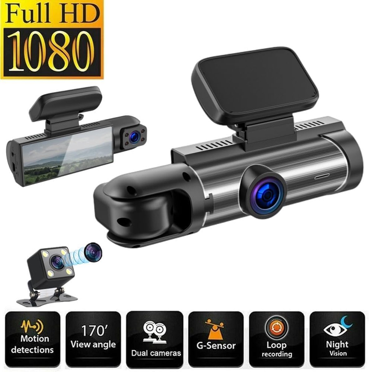 Dubbele Dashcam - Auto Camera - Voertuig Bewaken - Ingebouwde Wifi - 1080p Full HD - Zwart – foto 4
