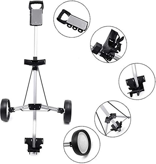 Golfkar - Golf trolley - Golfbaan transport - Opvouwbaar ontwerp - 2 wielen - Zilver — afbeelding 2