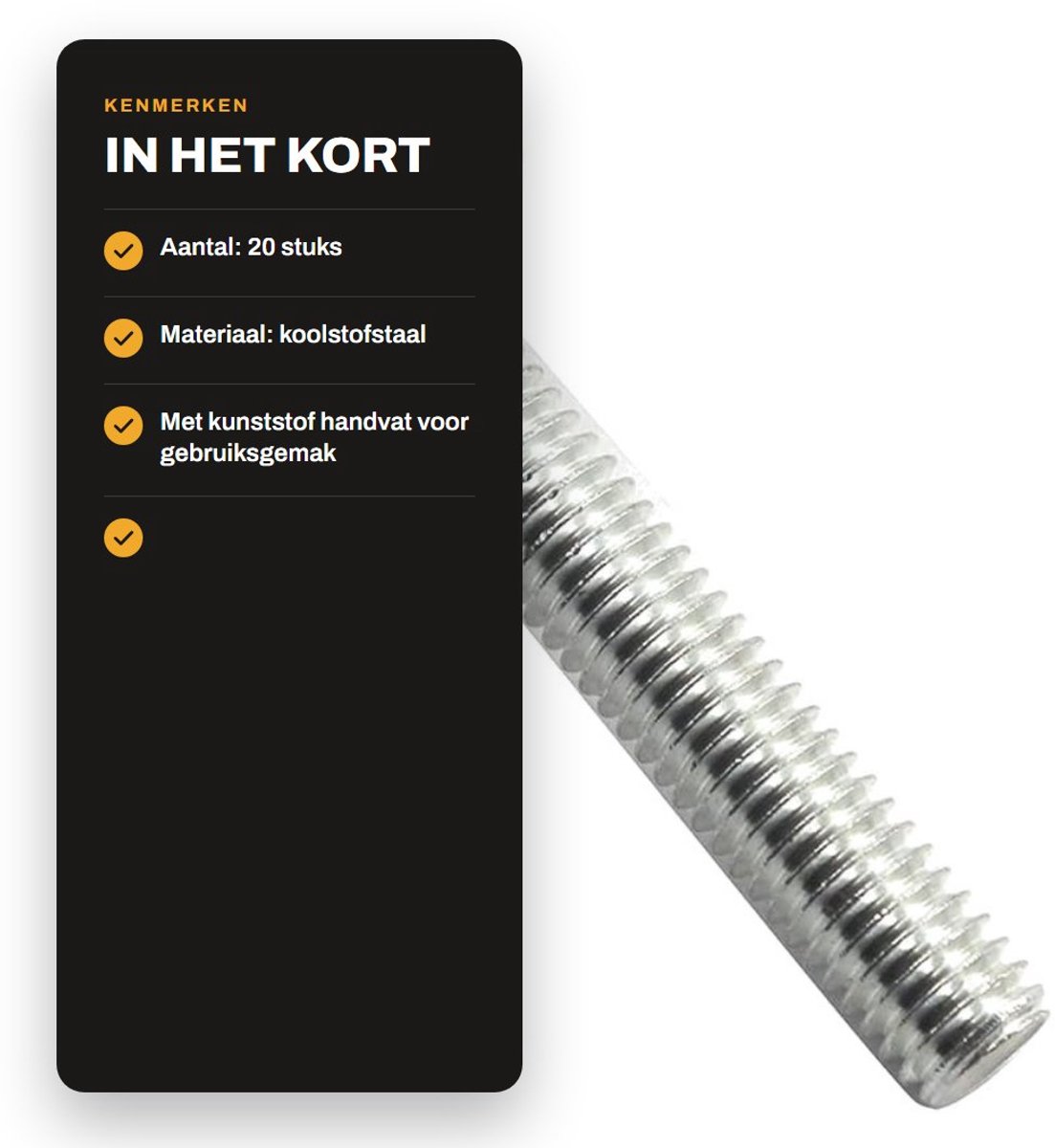 Dailygoods- Aanscherping Schroef 20 Stuks - Buitendraad - Handknop - Koolstofstaal - Corrosiebestendig - Diameter 5 mm - Knopschroef