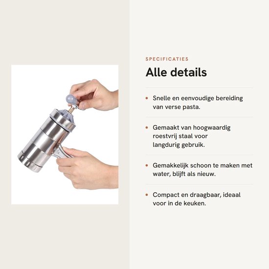 OmGoods - Dailygoody - Pastamachine - Handmatige Pastamaker - Eenvoudig in gebruik - Zilver - Vaatwasserbestendig - Ideaal voor thuis - 5 Bladen van Omgoods — afbeelding 3
