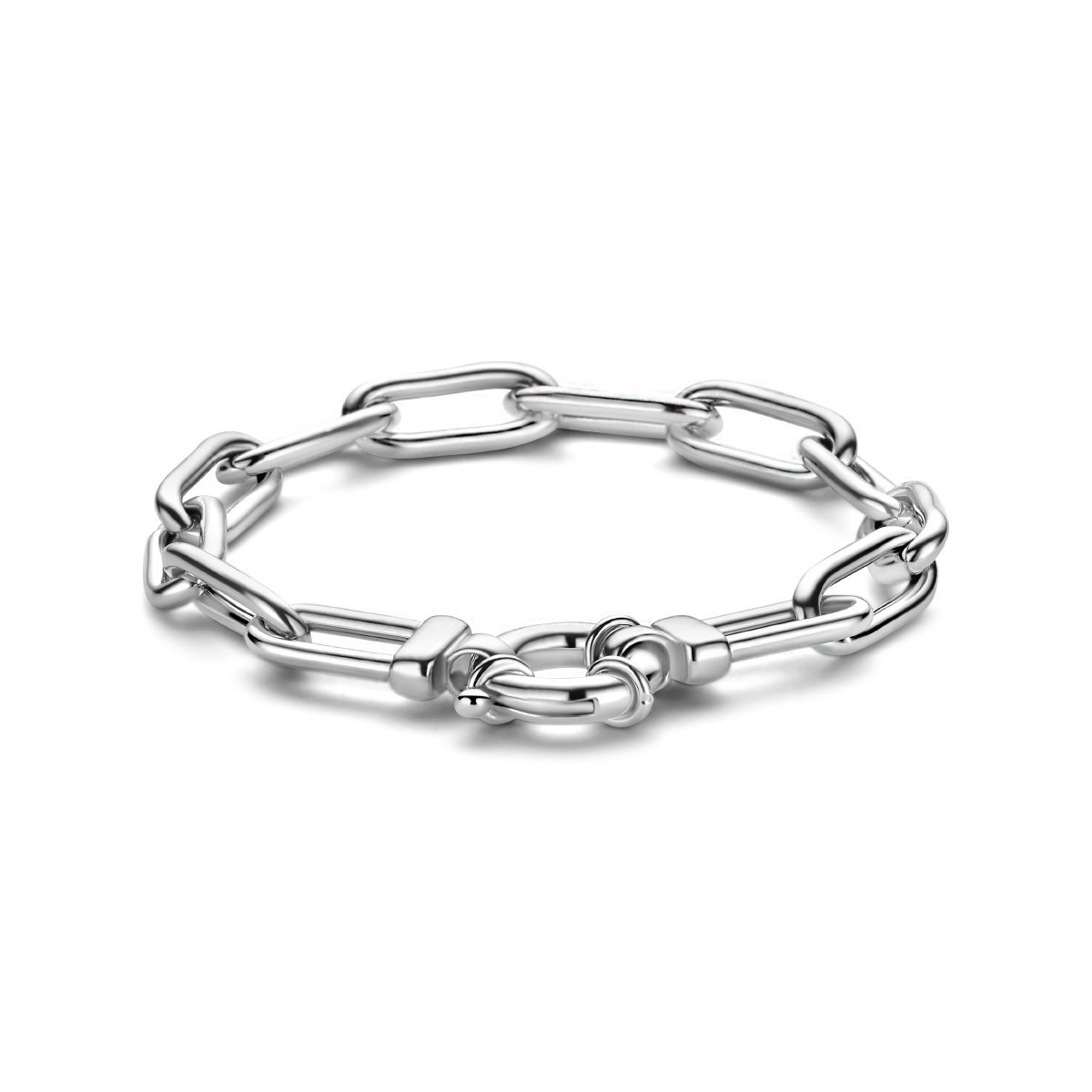 Zilver Gerhodineerd Armband Paperclip 19 Cm Met Groot Springslot 1335872