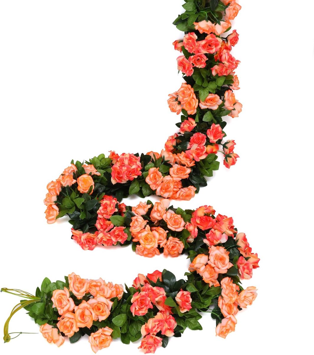Dailygoods- Kunstbloem 2 stuks - Nep Rozen Slinger 220 cm - Kunstmatige Bloemen - Decoratie Binnen/Buiten - Bruiloft/Muur Decoratie - 16 Bloemhoofdjes