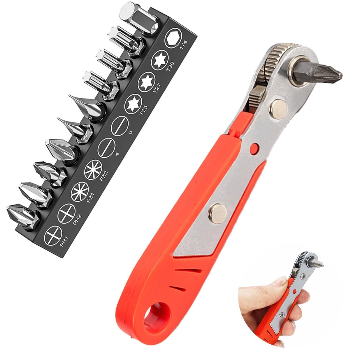 Dailygoods- Ratelsleutelset Compact - Mini Ratelsleutel 110 mm - Magnetische Schroevendraaier Bits - Robuust Koolstofstaal - Duurzaam Ontwerp - 36 Tanden Ratel