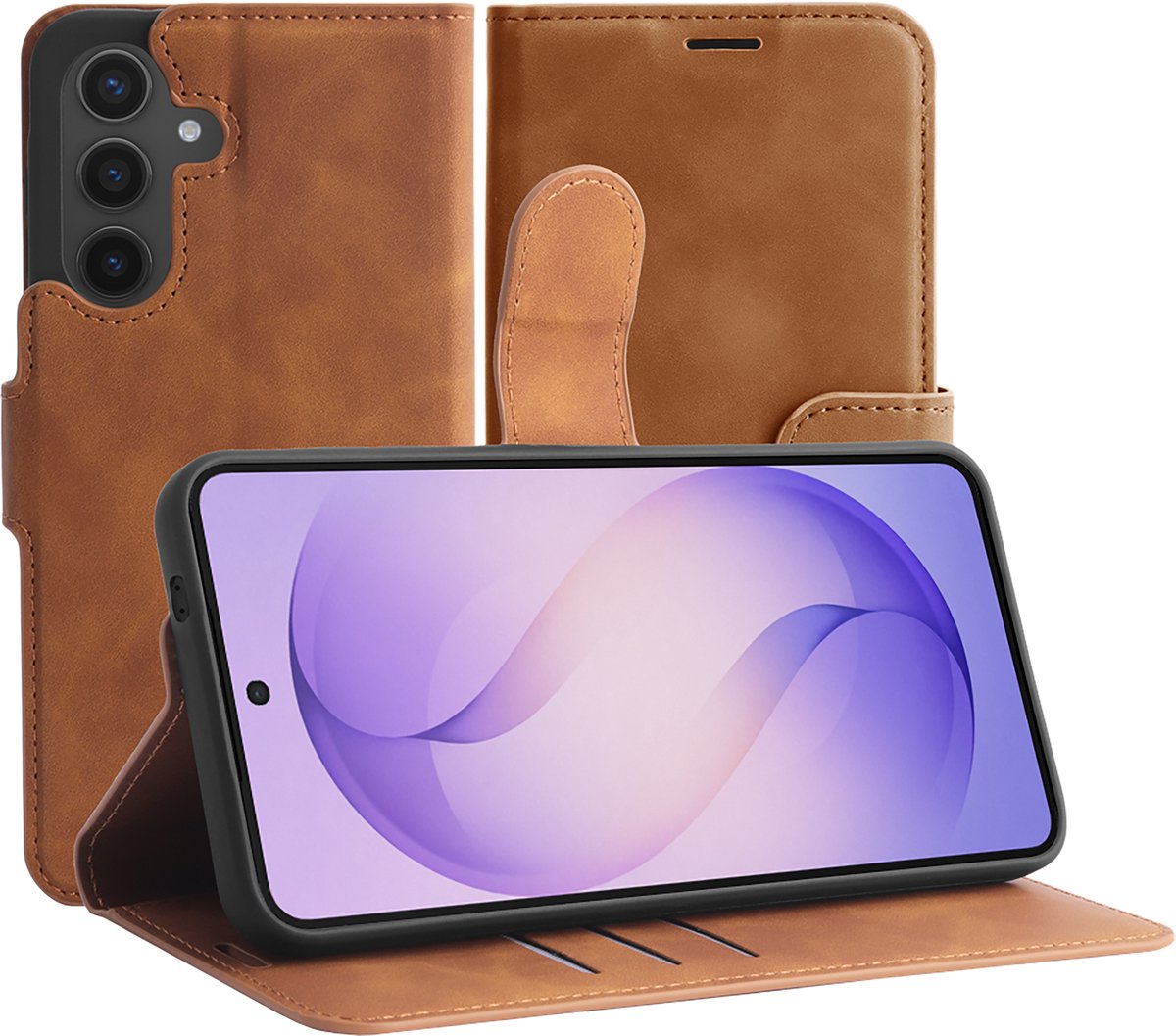 Just in Case hoesje geschikt voor Samsung Galaxy S26 Hoesje met Pasjeshouder - Premium Bookcase - Bruin