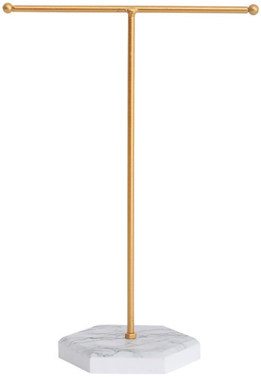 Dailygoods- Sieradenstandaard T-vormig - Sieradenopbergrek - Sieradenhouder - Gouden/IJzeren Basis - 26 x 18,5 cm - Corrosiebestendig - Sieradenrek