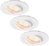 Ledvion - 3X LED Inbouwspot Tokyo - Wit - Dimbaar - 3W - 2700K - Ø92 mm