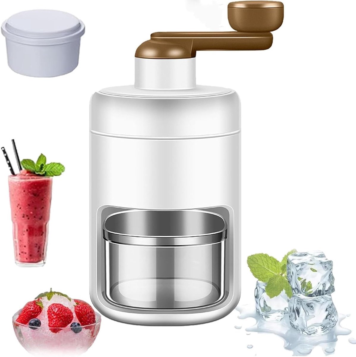 KZQ Handaangedreven ijsschaafmachine - Slushmachine - Ijsschaafmachine - Draagbare ijsvergruizer - Met ijsbeker - Geschikt voor kamperen, smoothies en cocktails - Bruin