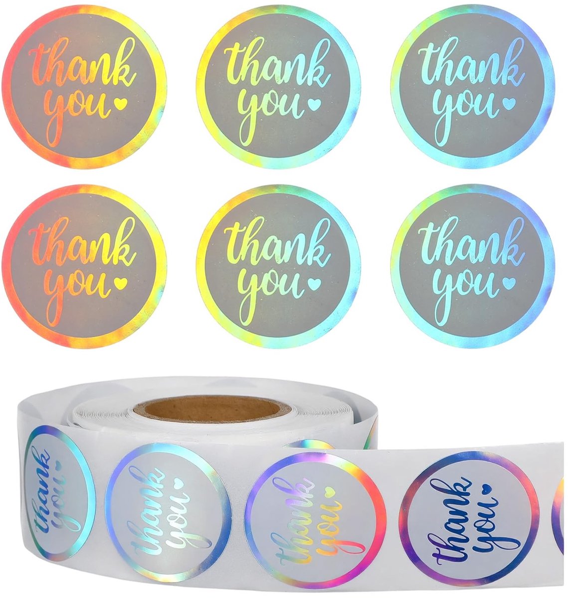 Dailygoods- Bedankstickers 1000 stuks - Holografische Etiketten - Rond - Zelfklevend - PVC - 2,5 cm - Perfect voor Verpakking