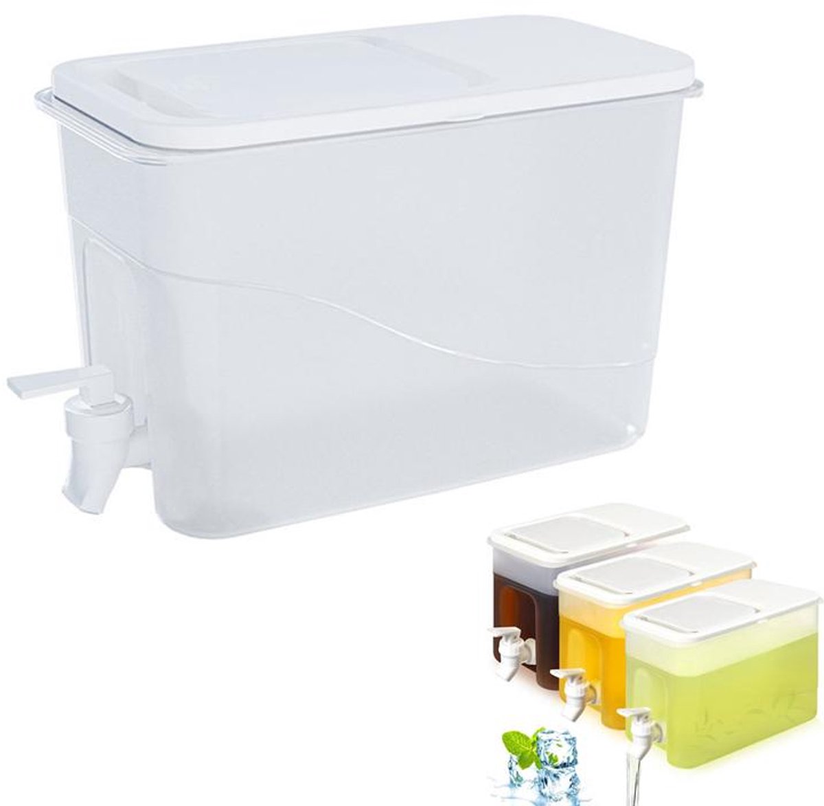 KZQ Drankdispenser voor de koelkast - Dispenser voor koude dranken - Drankdispenser met kraan - 4 liter - Geschikt voor feestdranken, sappen en ijsthee - Wit