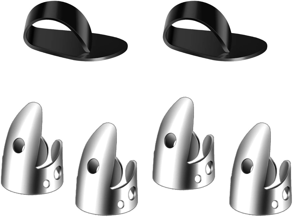Dailygoods- Duimplectrums Set van 6 - 4 Roestvrij Stalen Vingerpicks - 2 Kunststof Duimplectrums - 18 mm/15 mm - Verstelbaar - Geschikt voor Gitaar/Harp/Bas/Ukelele