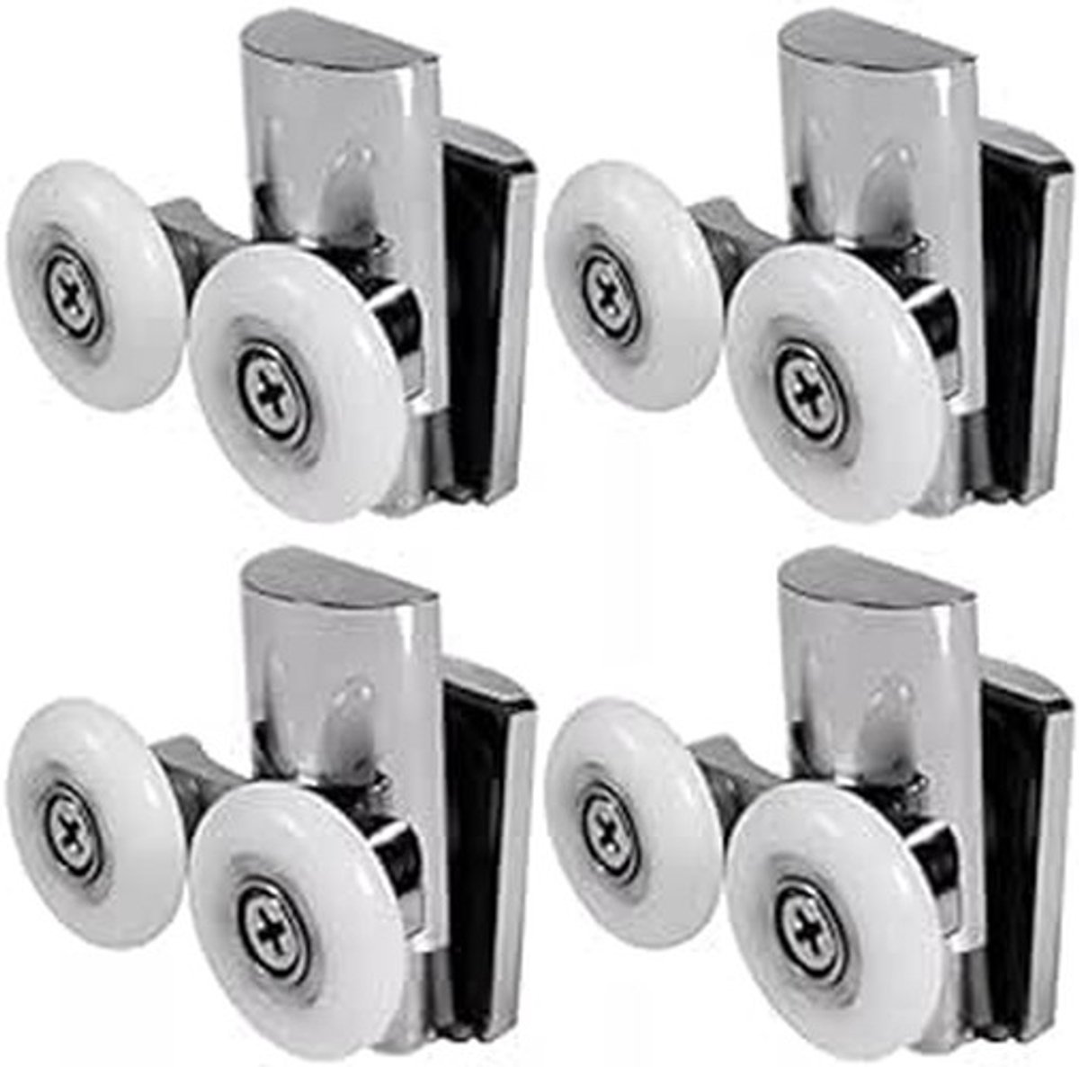 Dailygoods- Douchedeurrollen Heavy Duty - Set van 4 Stuks - 2 Bovenste/2 Onderste Rollen - Geschikt voor Platte/Gebogen Deuren - 23 mm Wiel Diameter - Slijtvaste Pads - Douchedeurwielen