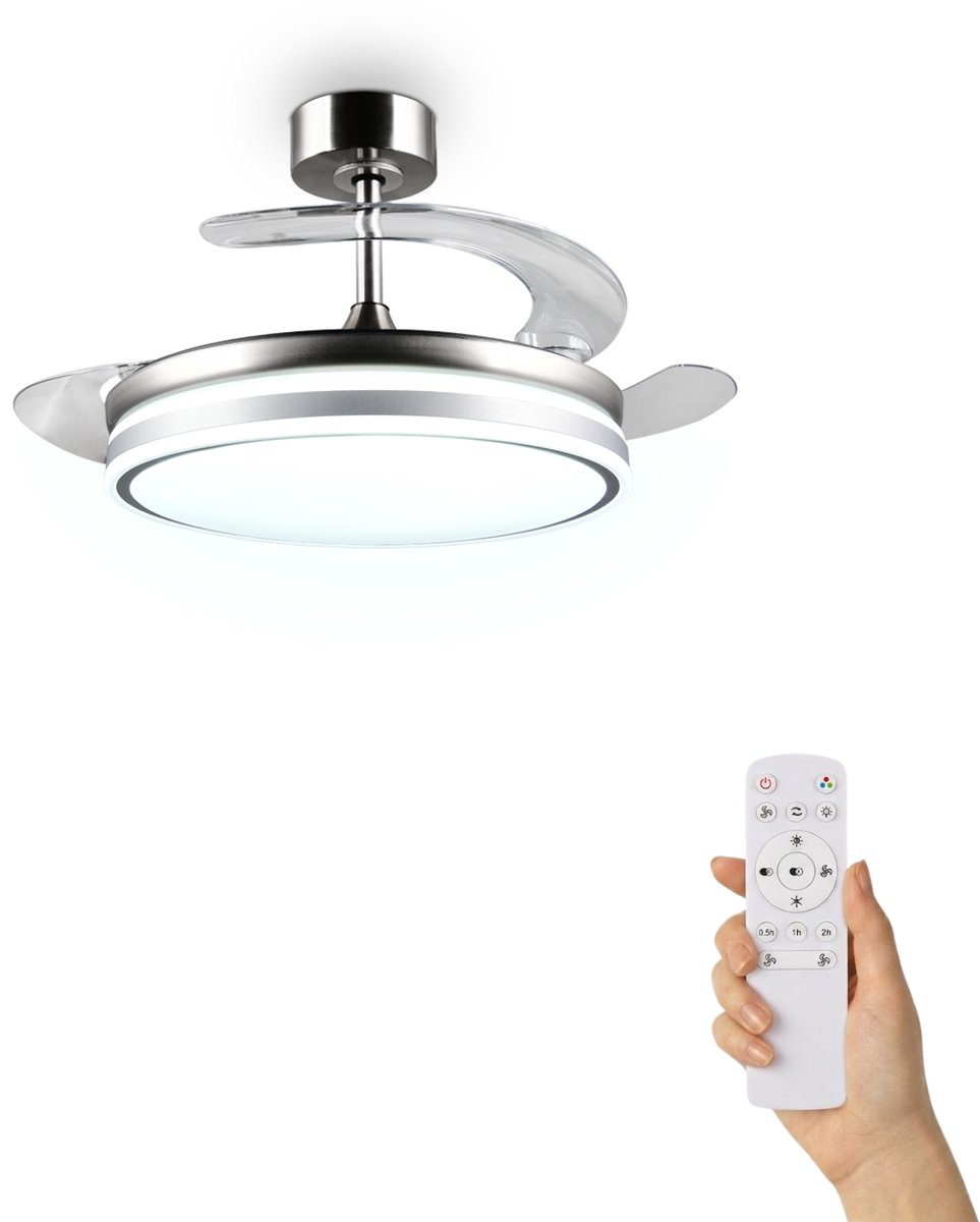Fantiluxe - Anders - Plafondventilator met verlichting - Zilver - Ø106cm - Afstandsbediening - Met lamp - Plafond ventilator - Slaapkamer