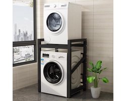Stapelbare set voor wasmachine en droger, plank voor wasmachine, kast voor wasmachine en droger, plank boven de wasmachine, plank boven L (kleur: zwart)