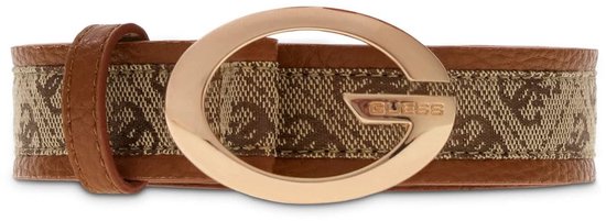 Bruine GUESS riem met monogramprint en gouden G-gesp.