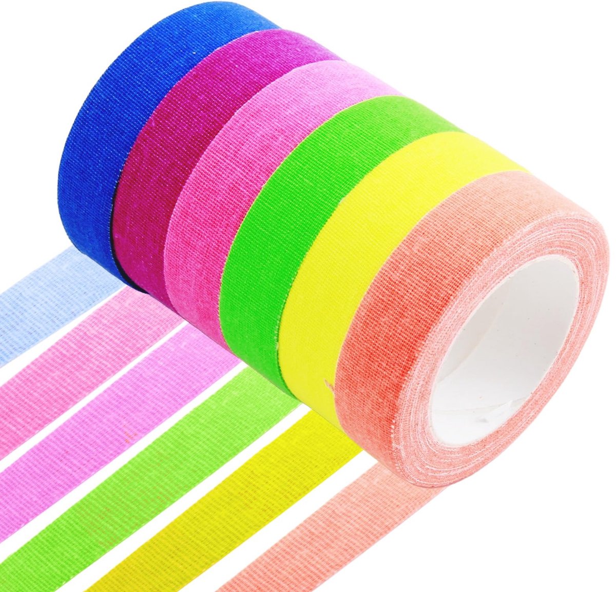 Dailygoods- Plakband Neon - 6 Rollen Fluorescerende Tape - Blacklight Plakband - Lichtgevende Gaffers Tape - Decoratie/Handwerk - 5 m x 1,5 cm - Lichtgevend Tape