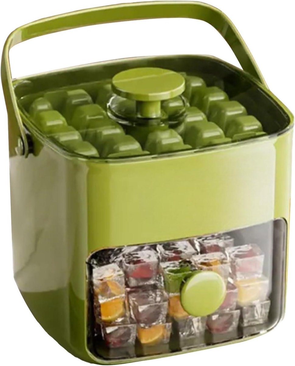 IJsschaal Vriezer - IJsblokjes Container - Feestjes en Picknicks - Snelsluitmechanisme - 18 x 18 x 15 cm - Groen