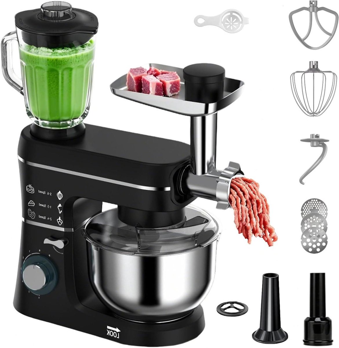Keukenmixer - Mixer Keukenmachine - Thuis bakken - 5-in-1 functie - 10 liter - Zwart