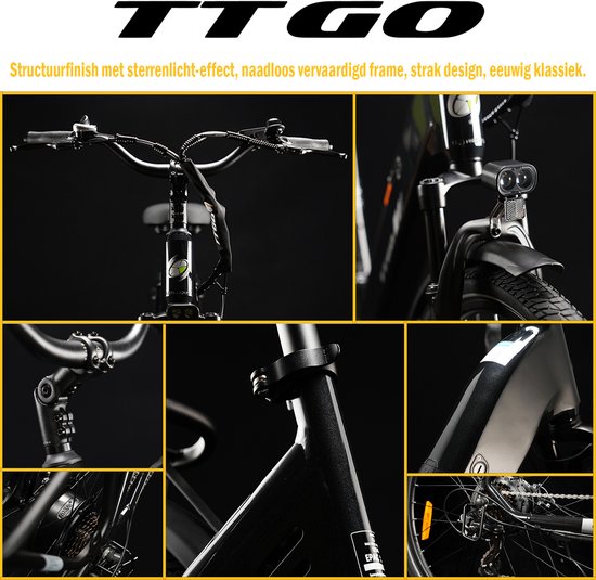 Elektrische Fiets TTGO C3 - 36V 18AH Accu - Actieradius Tot 120 Km - 28×2.0 Inch Wielen - Aluminium Lage Instapframe - Shimano 7 Versnellingen - Mechanische Schijfremmen - LCD Display - Elektrische Stadsfiets - Zwart — afbeelding 4