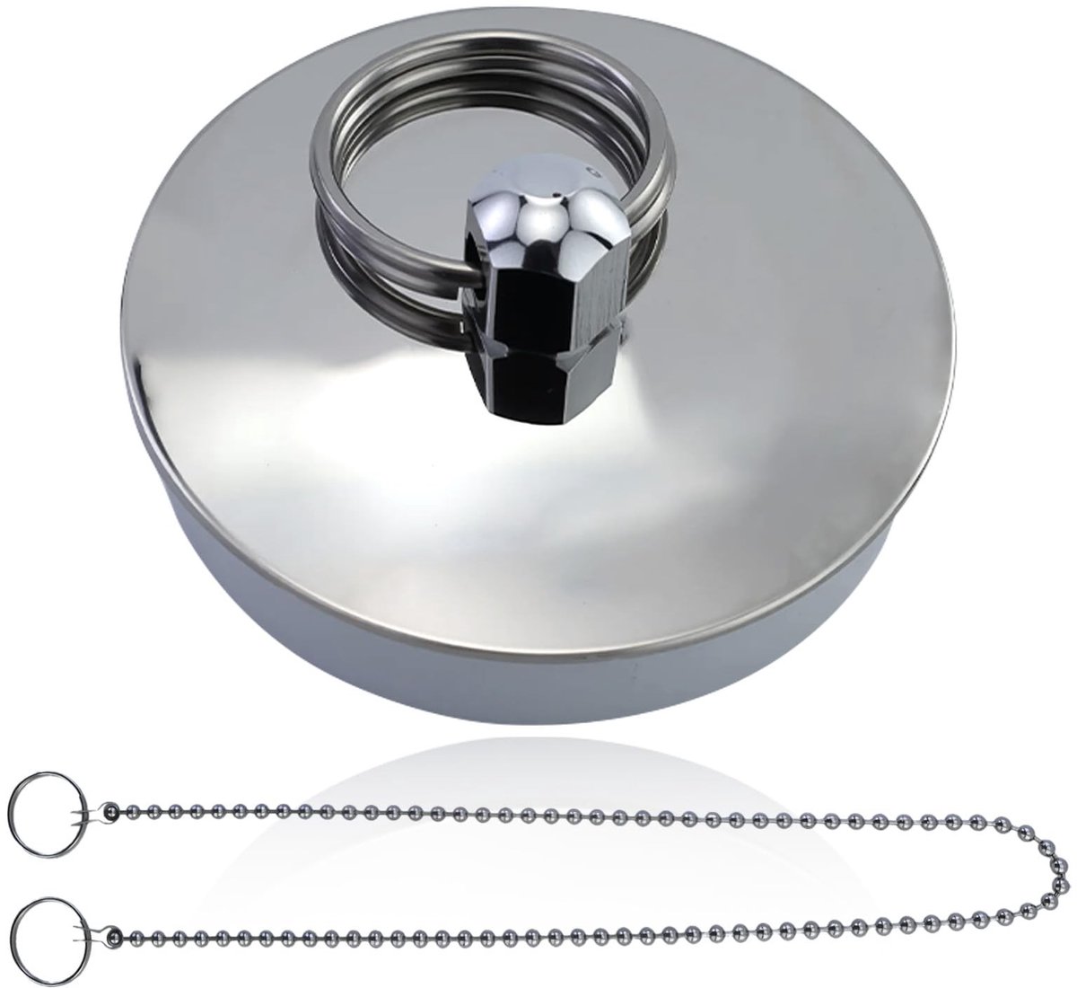 Dailygoods- Afvoerstop Roestvrij Staal - Badstop - Wastafelstop - Gootsteenstop - Afvoerplug - Inclusief Pareltketting 40 cm - Badstopper