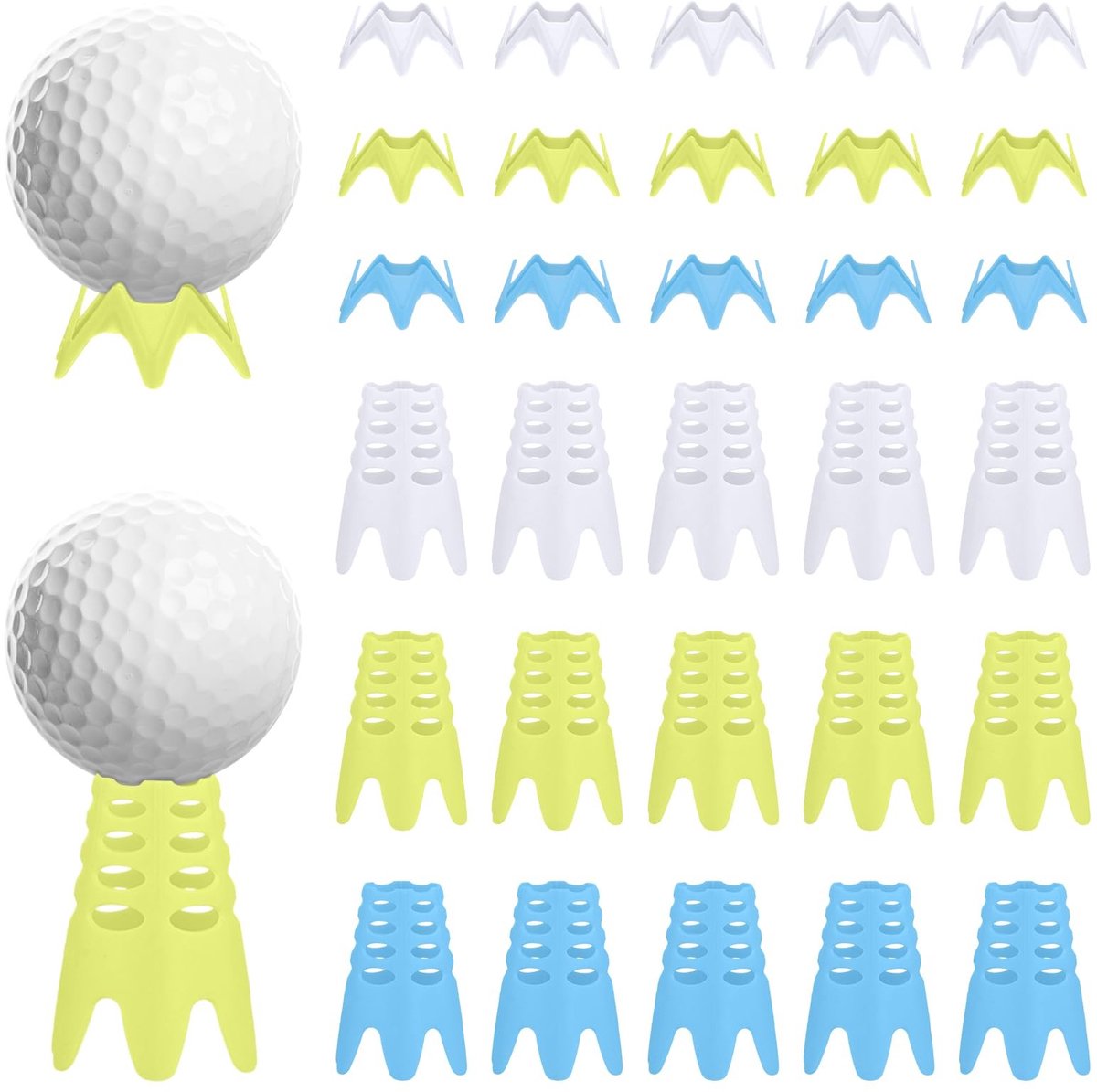 Dailygoods- Golf Tees 30 Stuks - Kunststof - 15 Lange/15 Korte - Golfsimulator Tees - Binnen/Buiten Oefeningen - Herbruikbaar Materiaal - Golfballen
