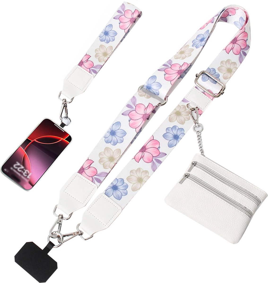 Dailygoods- Telefoonband met zakje - Telefoonkoord crossbody - Verstelbare schouderriem - Polyester - Inclusief portemonnee - Huidvriendelijk materiaal