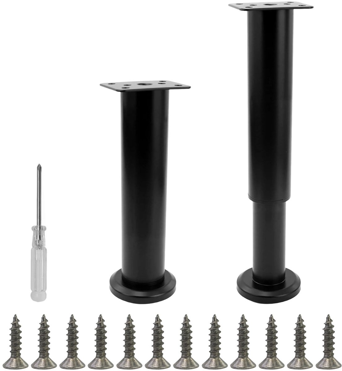 Dailygoods- Meubelpoten Verstelbaar - Set van 2 - Hoogte 18-30 cm - Roestvrij Staal - Zwart - Met Schroevendraaier