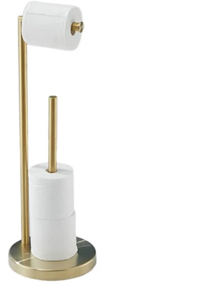 Dailygoods- Toiletrolhouder Vrijstaand - Roestvrij Staal - Antislip Basis - Geborsteld Goud - Opslag voor 5 Rollen - Stabiel en Duurzaam - Papierdispenser