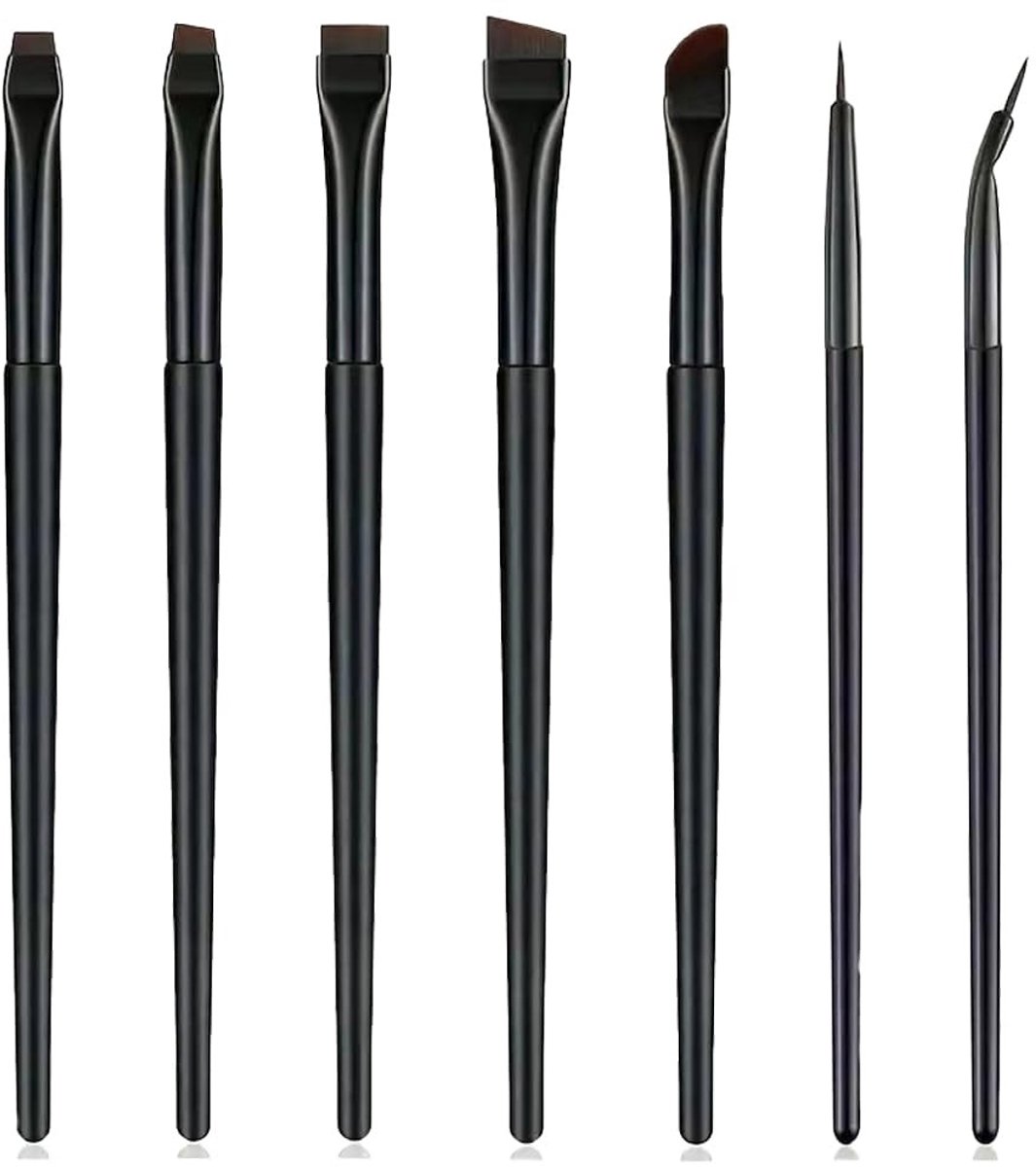 Dailygoods- Eyelinerkwastenset 7 Stuks - Professionele Wenkbrauwborstel - Platte/Eyelinerborstel - Fijne/Eyelinerborstel - Synthetische Vezels - Zwart - Make-upborstelset