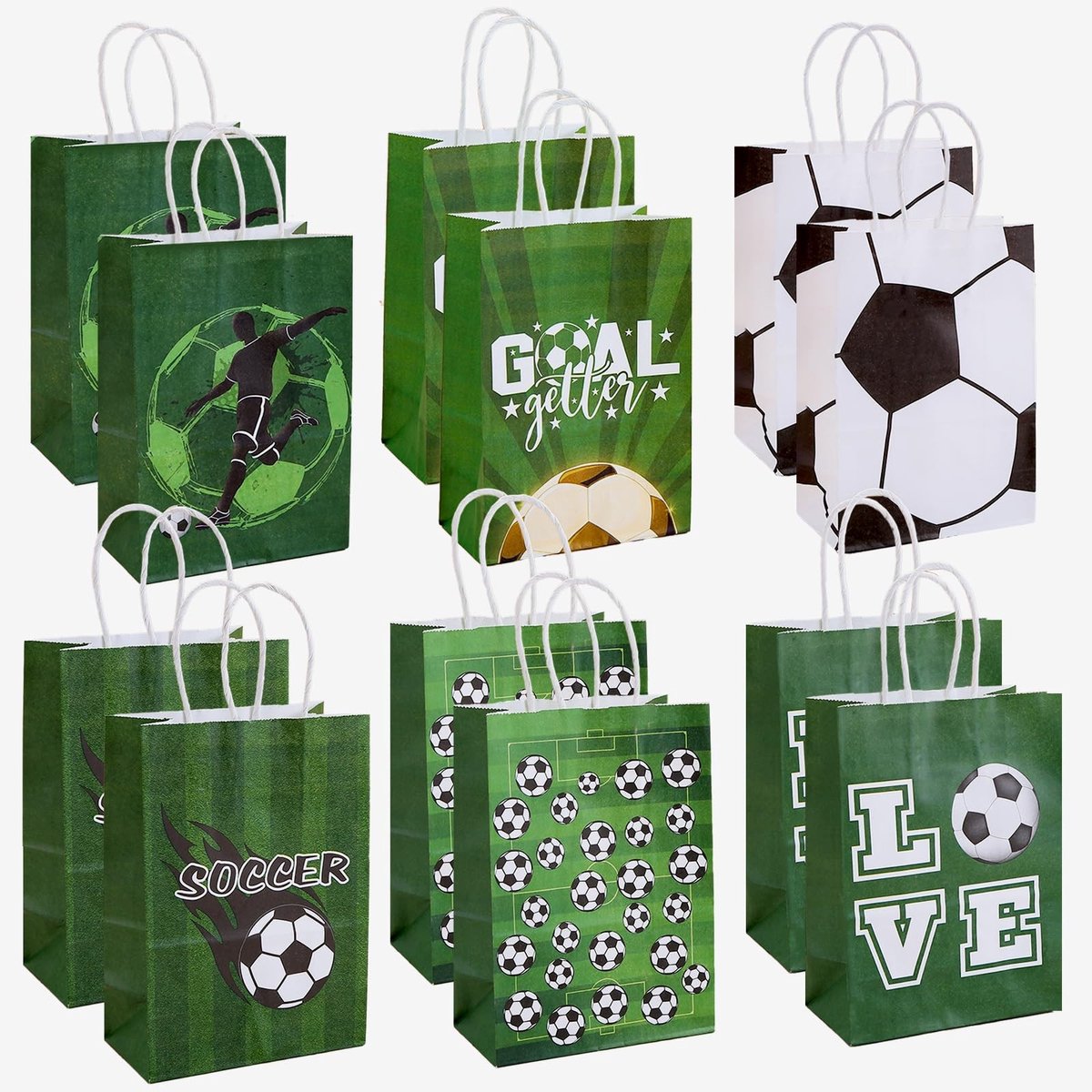 Dailygoods- Geschenkzakjes Voetbalthema - Cadeauzakjes - Feestverpakking - Herbruikbaar - Milieuvriendelijk - Lichtgewicht 12 Stuks - Cadeautas