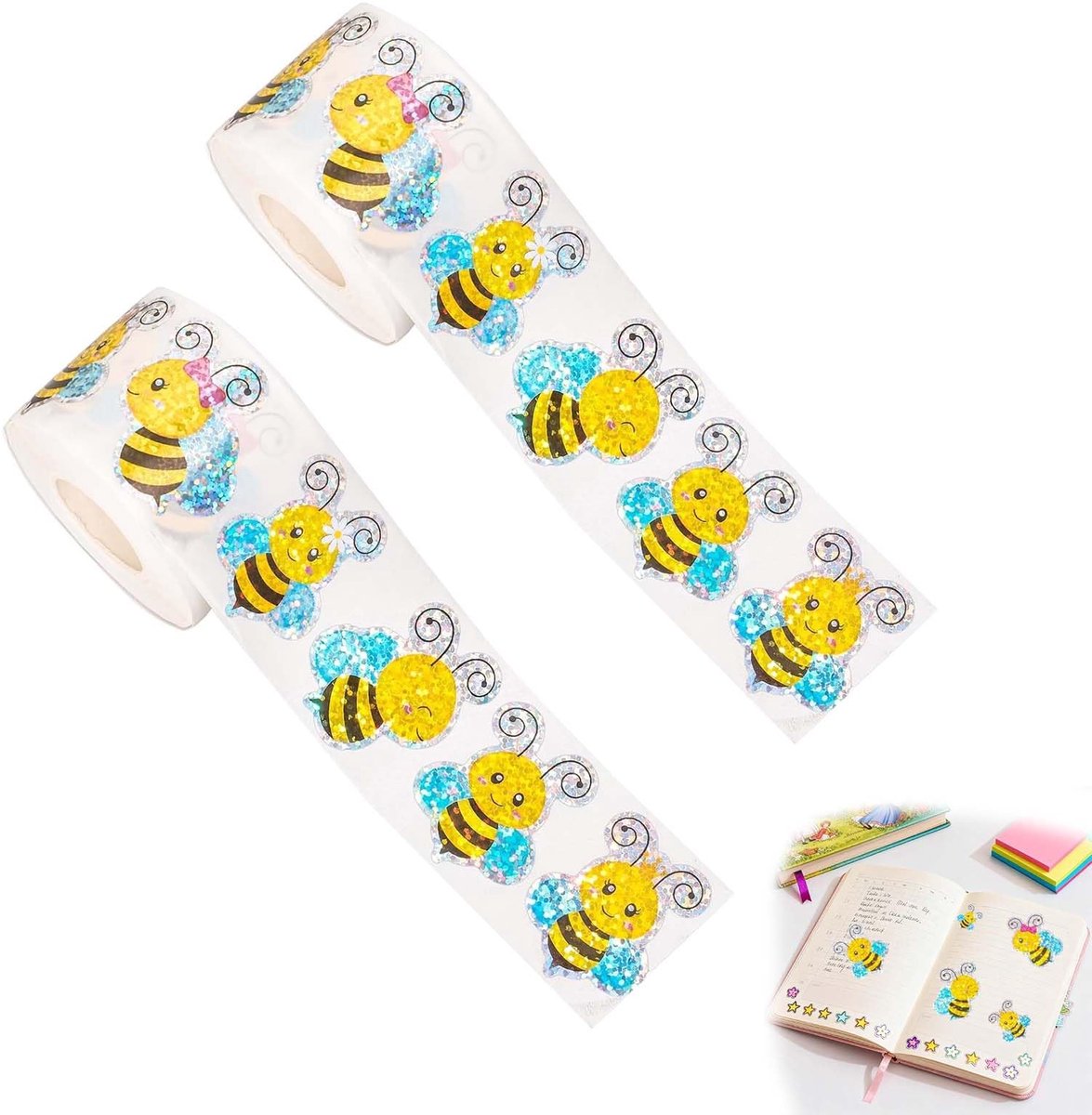 Dailygoods- Bijen Stickers Set van 1000 Stuks - Kleurrijk/Sprankelend - Veilig/Duurzaam - Perfect voor DIY Decoratie - Langdurige Hechting - Ideaal voor Cadeauversiering - Decoratiestickers