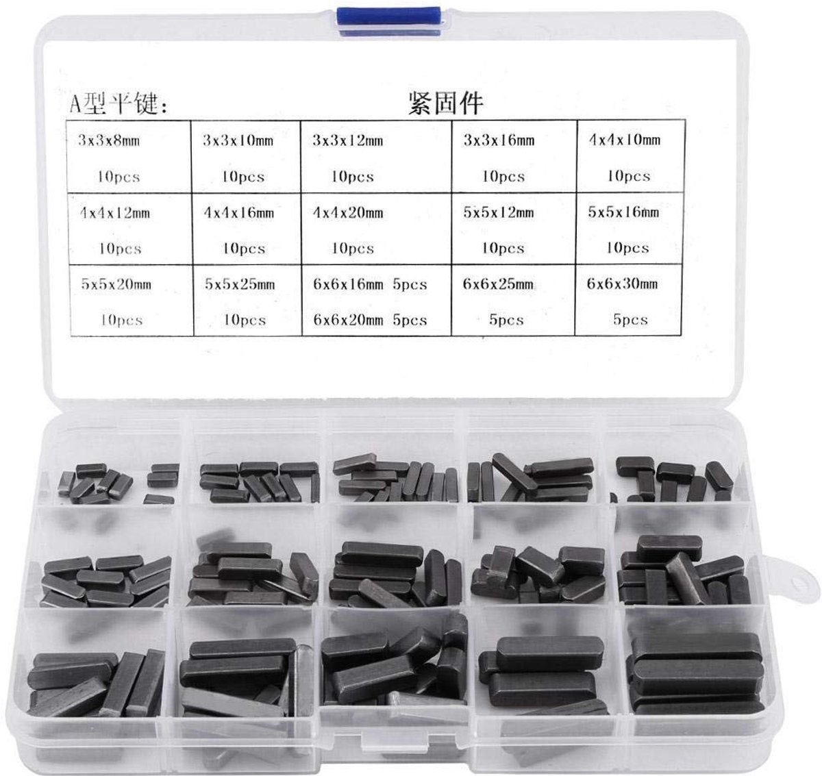 Dailygoods- Spie Set 140 Stuks - Roestvrij Staal - Parallel Aandrijfas Toetsen - Diverse Maten 8mm/10mm/12mm/16mm/20mm/25mm/30mm - Kunststof Doos - Slijtvast en Roestbestendig - Parallelle Toetsen